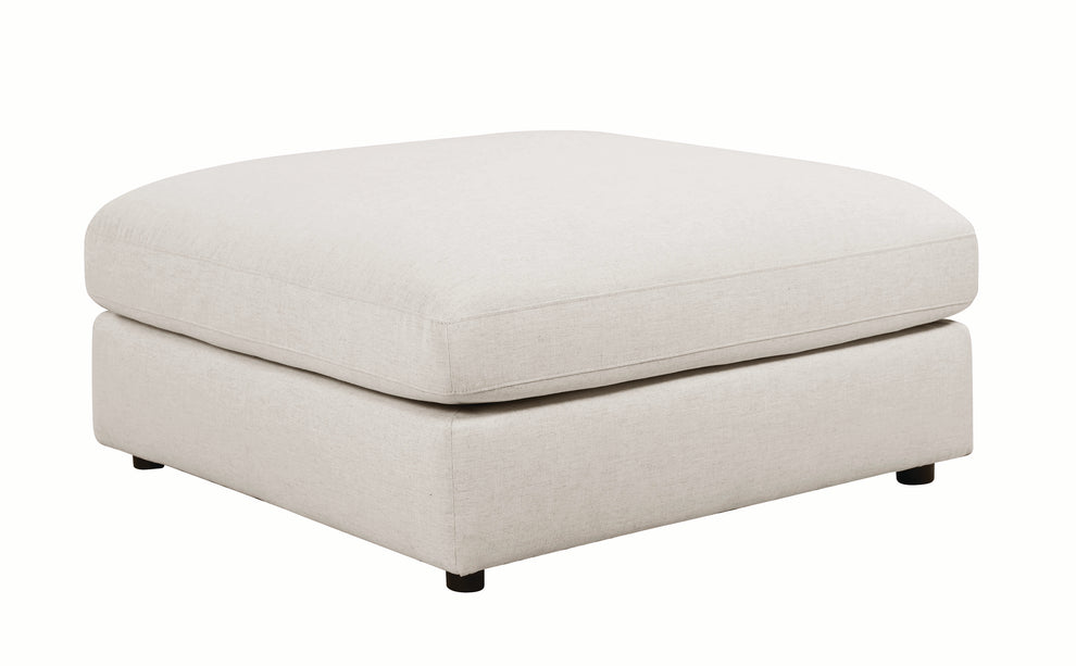 Fabric Upholstered Wooden Ottoman with Loose Cushion Seat and Small Feet, Beige By Benzara | Ottomans | Modishstore - 5