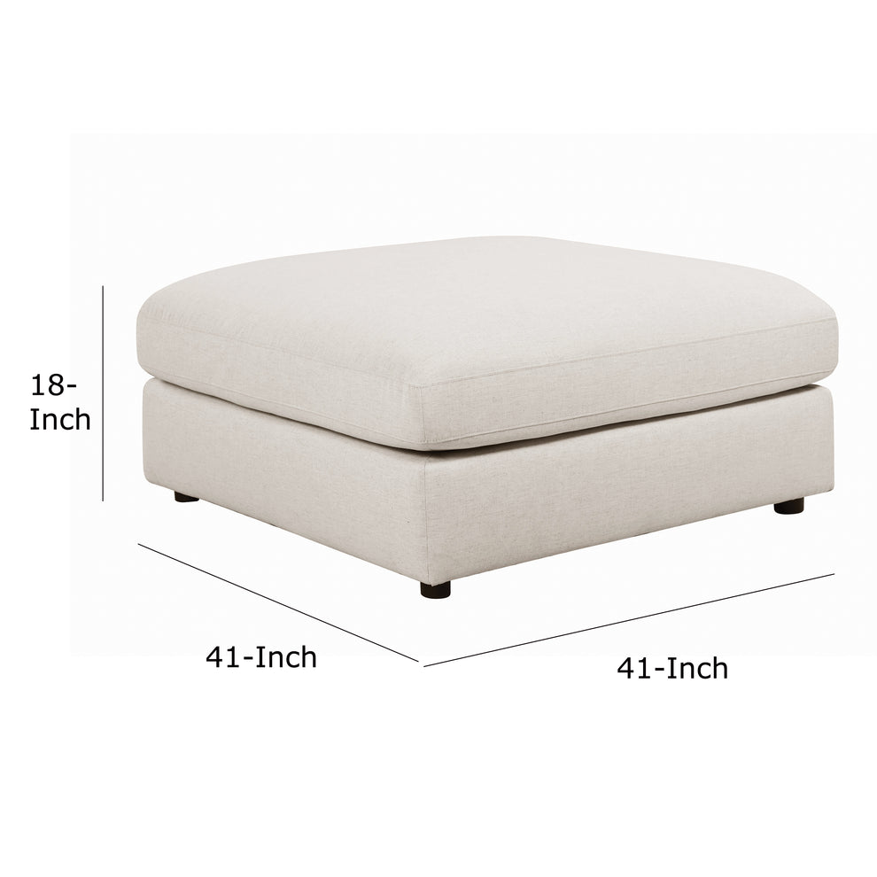 Fabric Upholstered Wooden Ottoman with Loose Cushion Seat and Small Feet, Beige By Benzara | Ottomans | Modishstore - 2