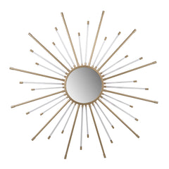 Iron Mirror with Sparkled Sunburst Design, Large, White and Gold By Benzara