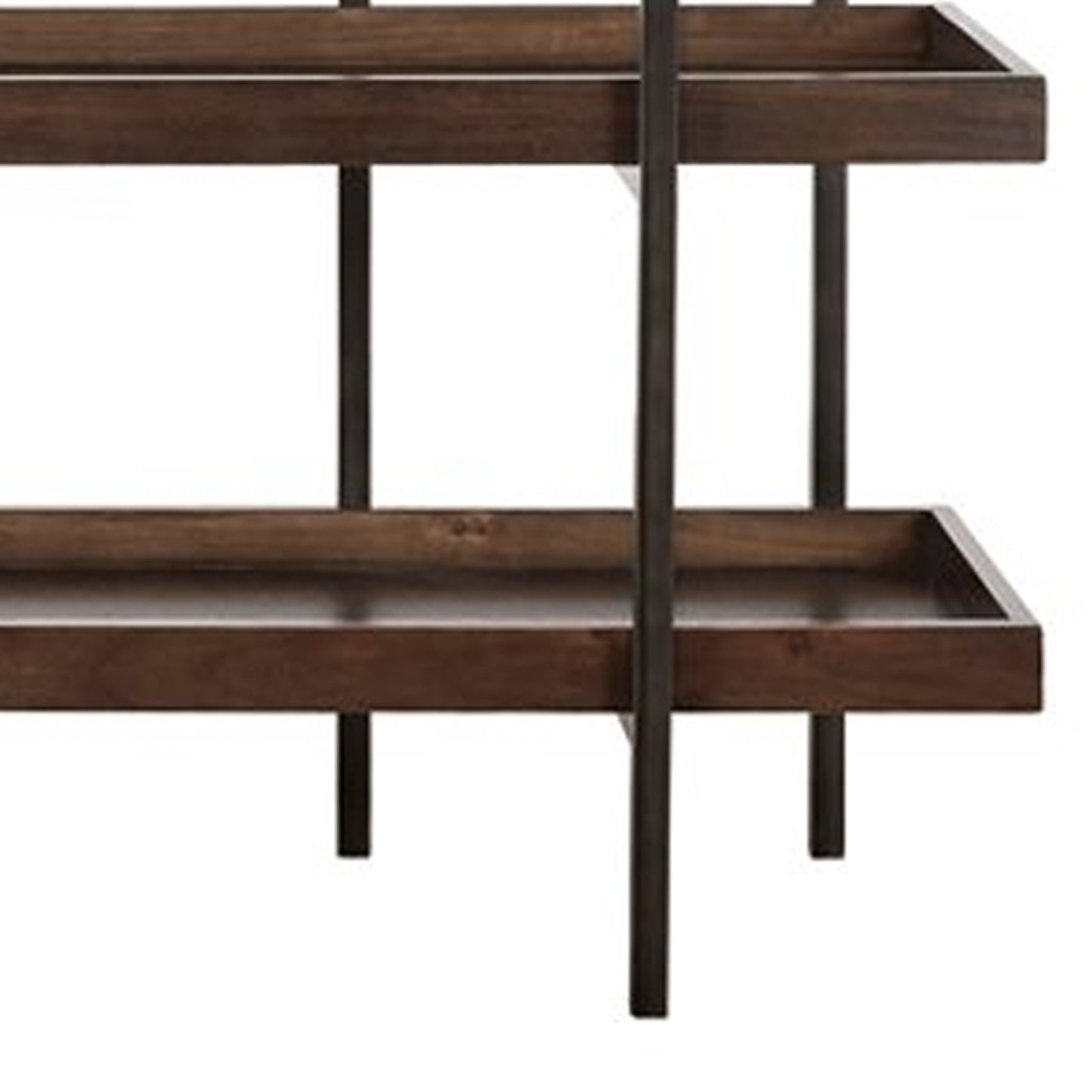 Bookcase with 5 Fixed Wooden Shelves and Metal Frame, Brown and Black By Benzara | Bookcases | Modishstore - 4