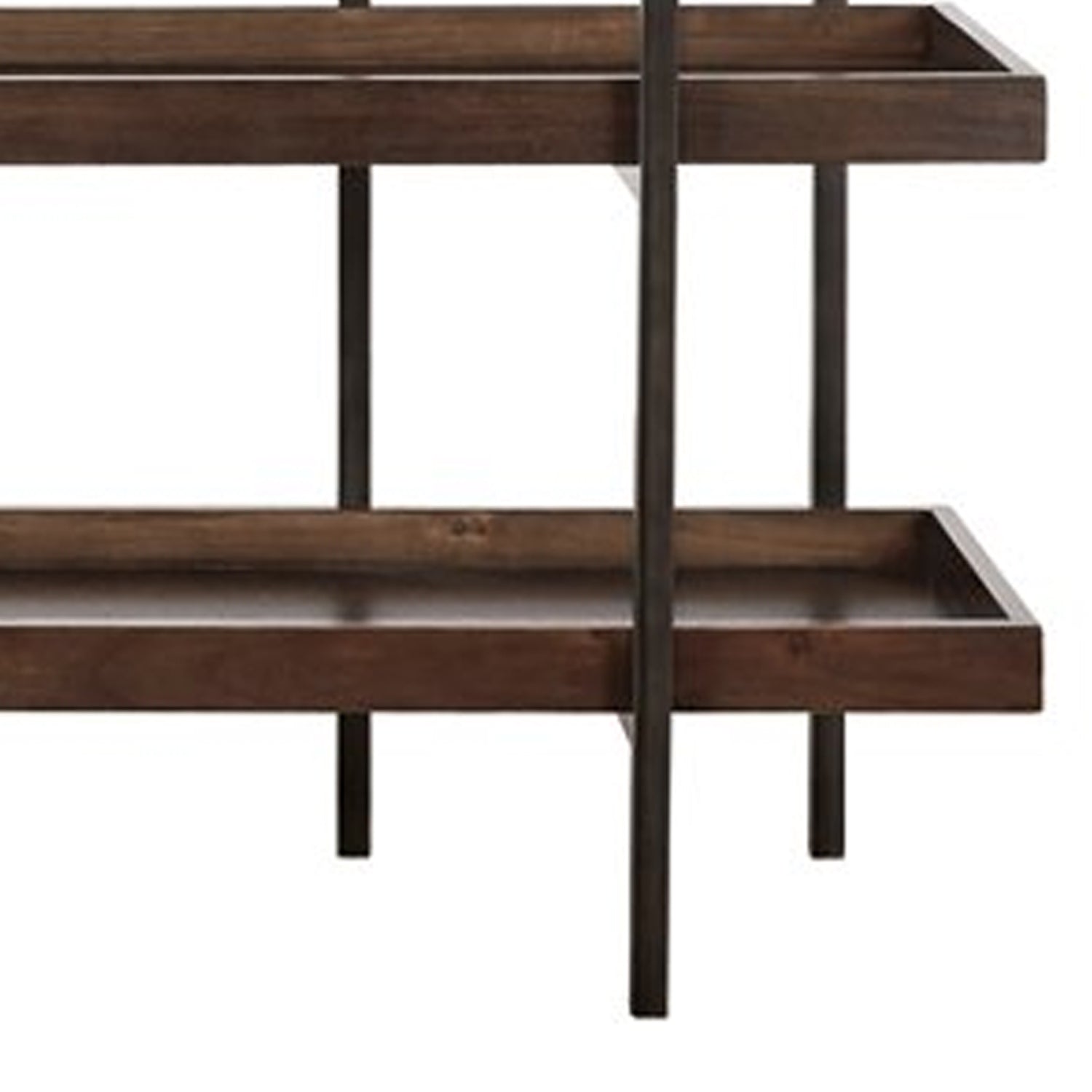 Bookcase with 5 Fixed Wooden Shelves and Metal Frame, Brown and Black By Benzara | Bookcases | Modishstore - 4