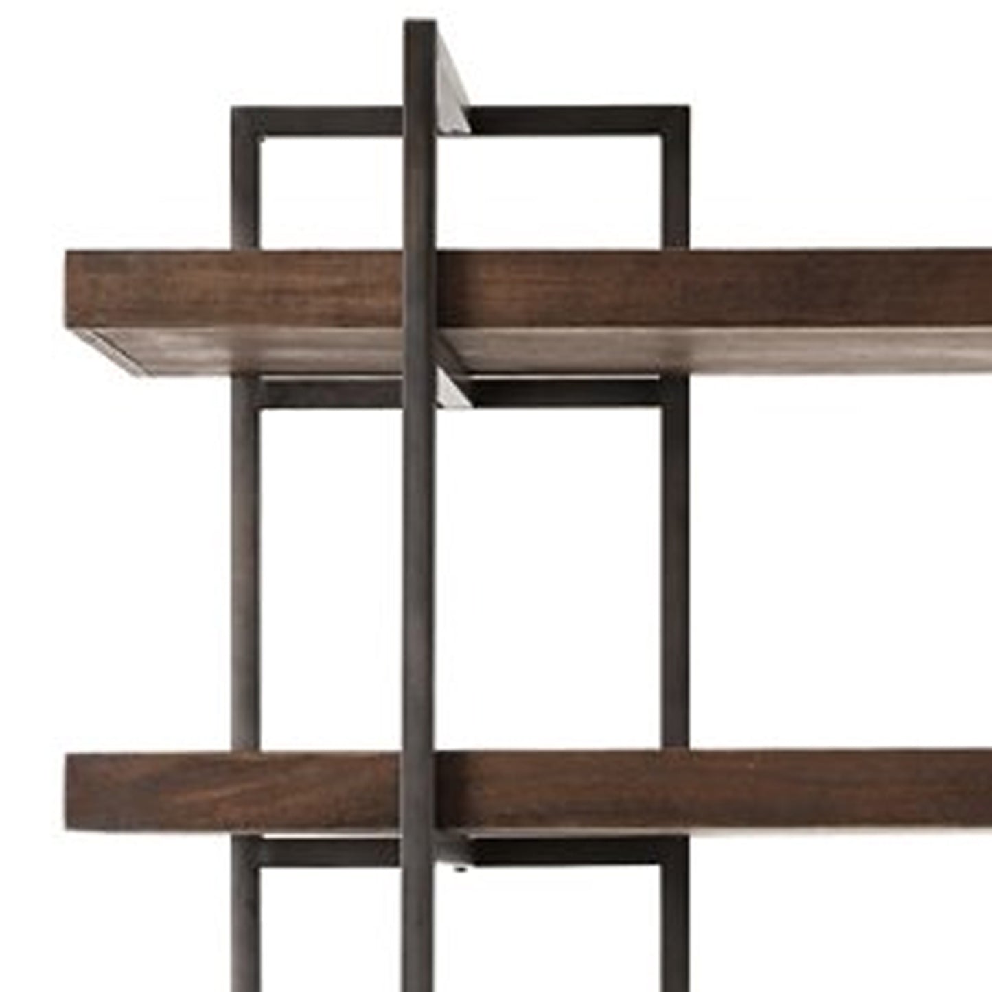 Bookcase with 5 Fixed Wooden Shelves and Metal Frame, Brown and Black By Benzara | Bookcases | Modishstore - 3