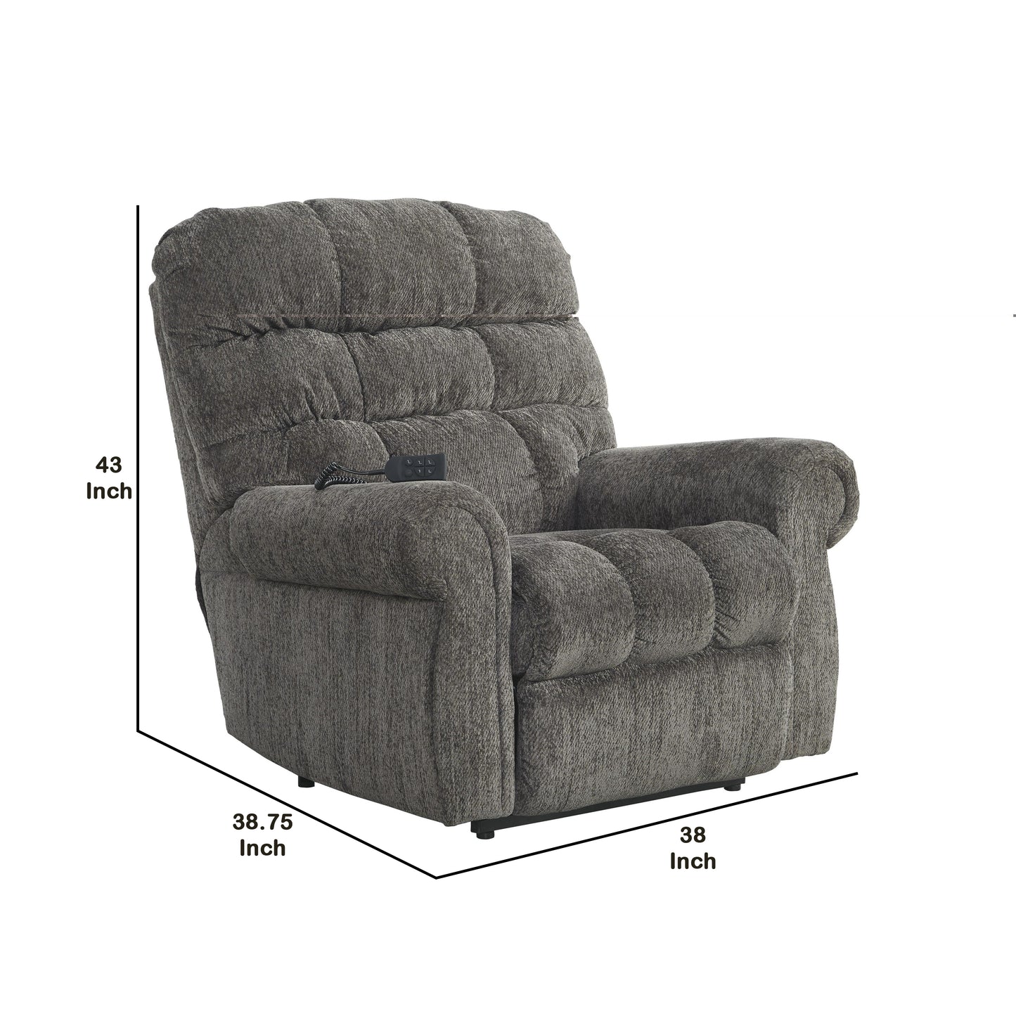 Upholstered Metal Frame Power Lift Recliner with Tufted Seat and Back, Gray By Benzara | Recliners | Modishstore - 5