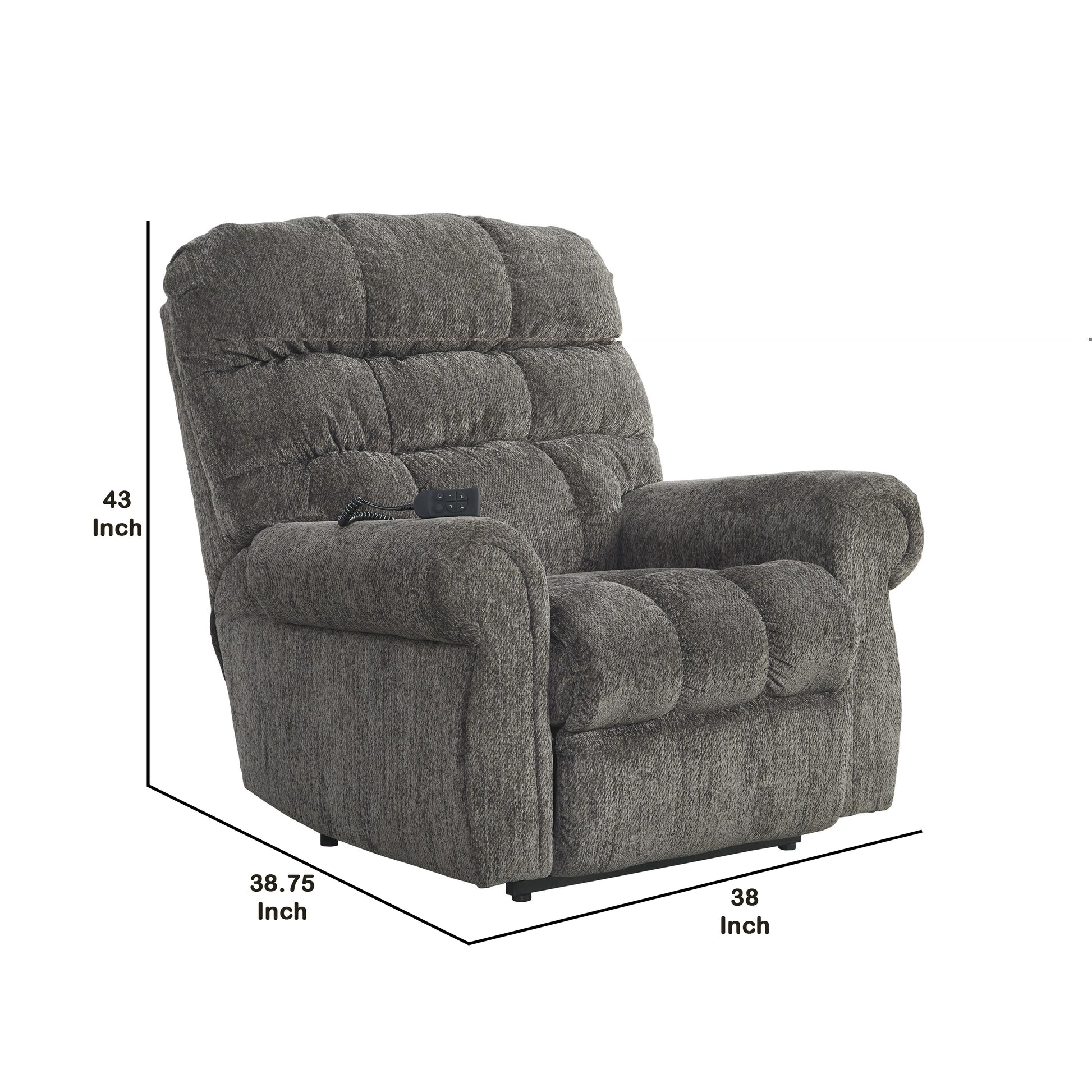 Upholstered Metal Frame Power Lift Recliner with Tufted Seat and Back, Gray By Benzara | Recliners | Modishstore - 5