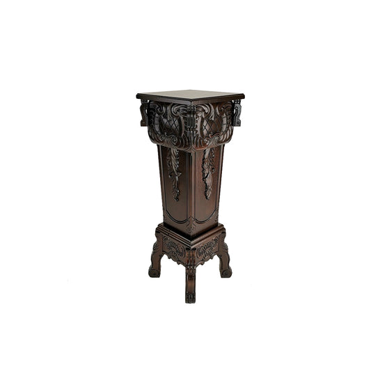 Elegantly Engraved Wooden Frame Pedestal Stand, Dark Brown By Benzara | Hooks & Racks | Modishstore