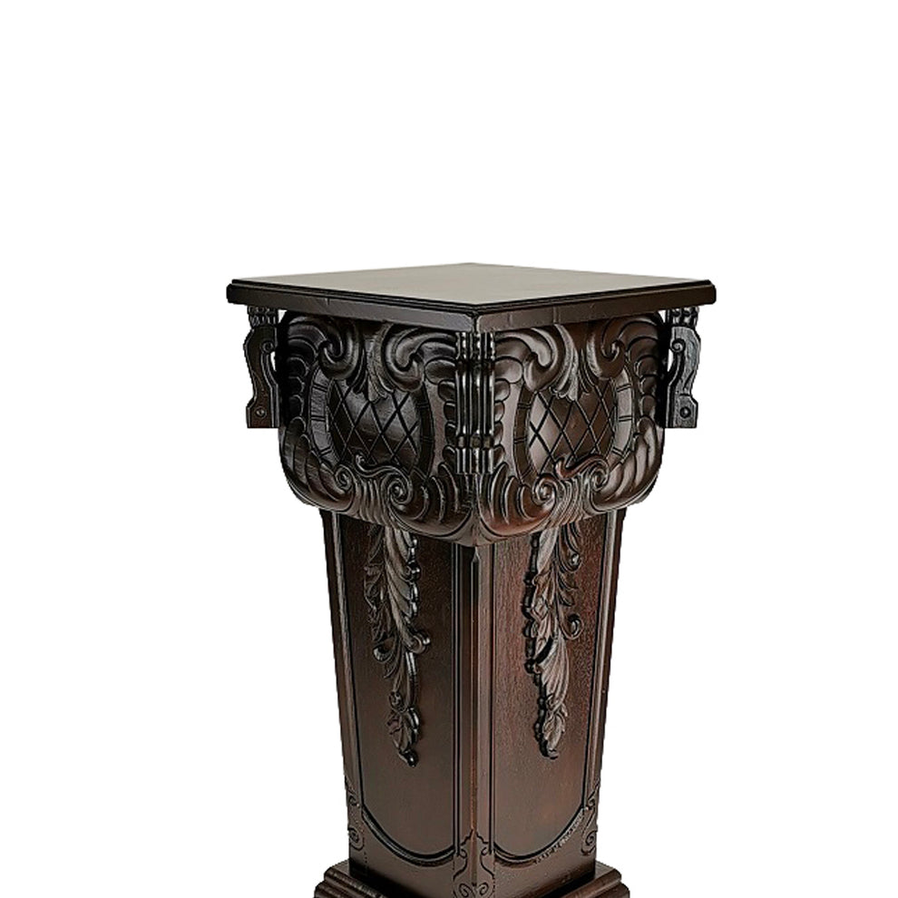 Elegantly Engraved Wooden Frame Pedestal Stand, Dark Brown By Benzara | Hooks & Racks | Modishstore - 2