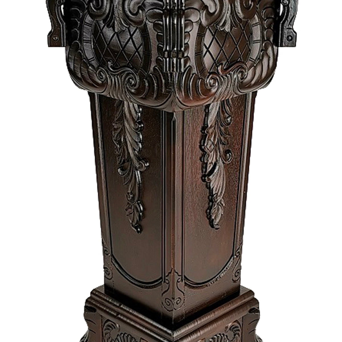 Elegantly Engraved Wooden Frame Pedestal Stand, Dark Brown By Benzara | Hooks & Racks | Modishstore - 3