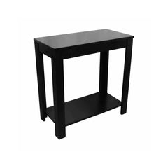 Wooden Chairside Table with Bottom Shelf and Block Legs, Black By Benzara