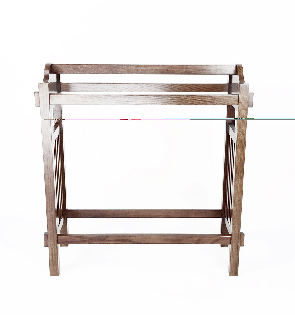 Wooden Mission Style Quilt Rack with 3 Hanging Bars on Scrolled Top, Brown By Benzara | Hooks & Racks | Modishstore - 3