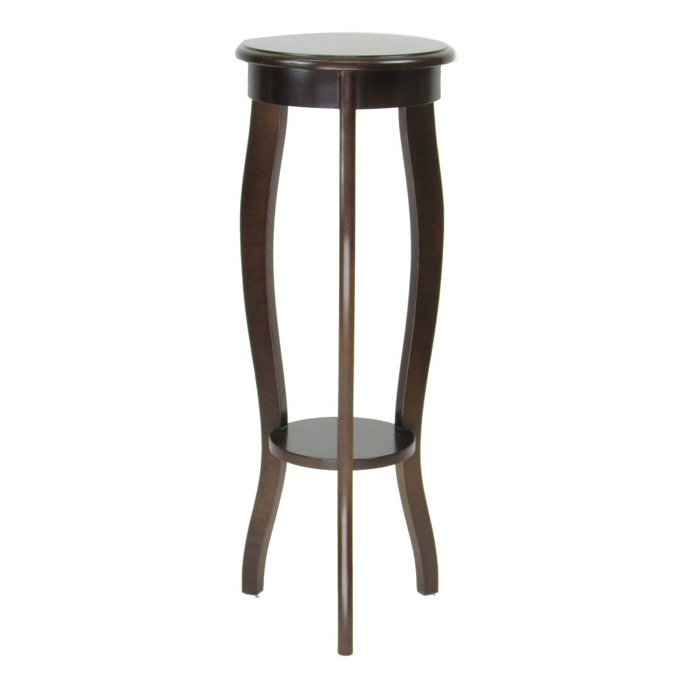 31.5 Inch Round Pedestal Stand with Open Bottom Shelf and Flared Legs,Brown By Benzara | Hooks & Racks | Modishstore - 3