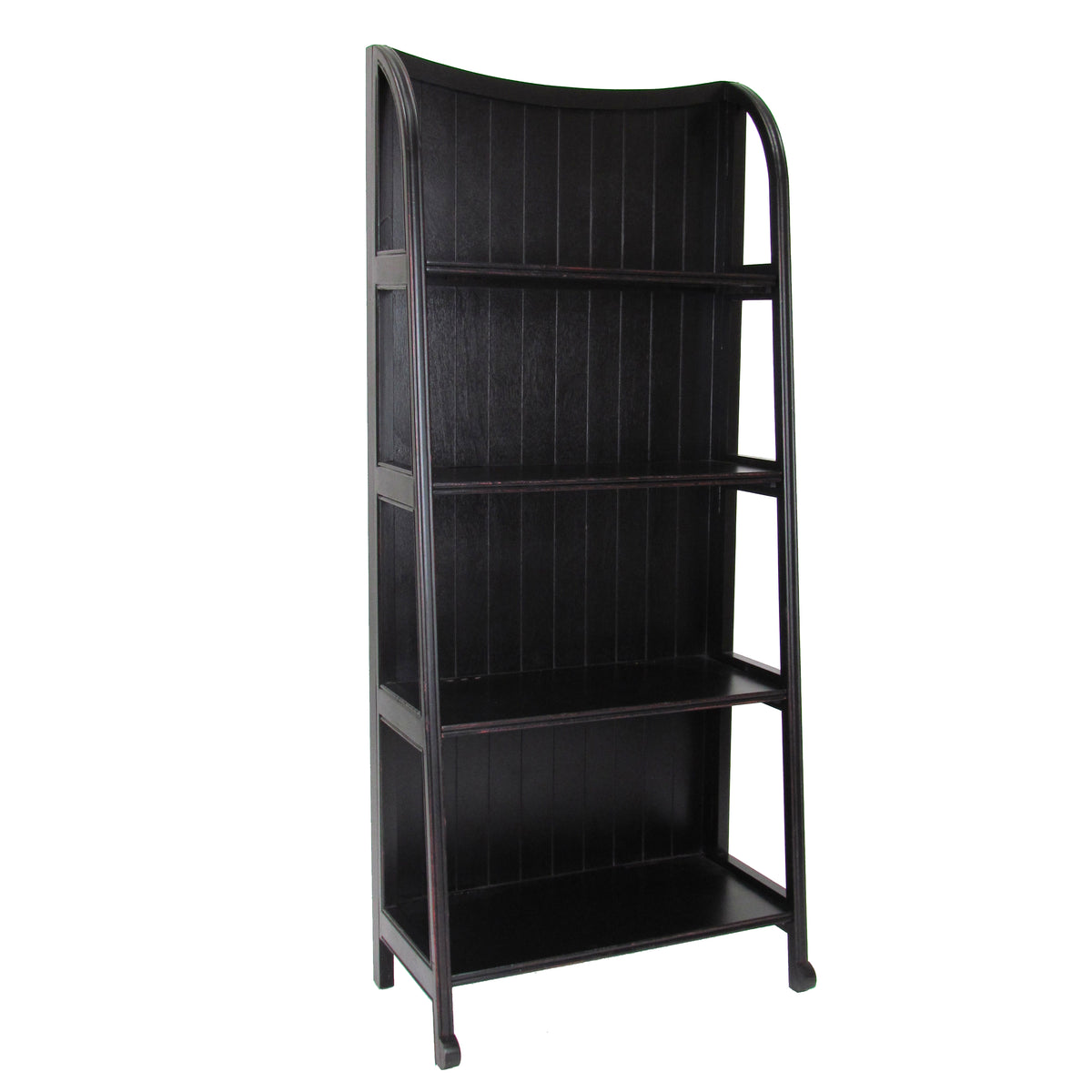 4 Tier Foldable Shelf Display Stand with Plank Style Back, Black By Benzara | Hooks & Racks | Modishstore