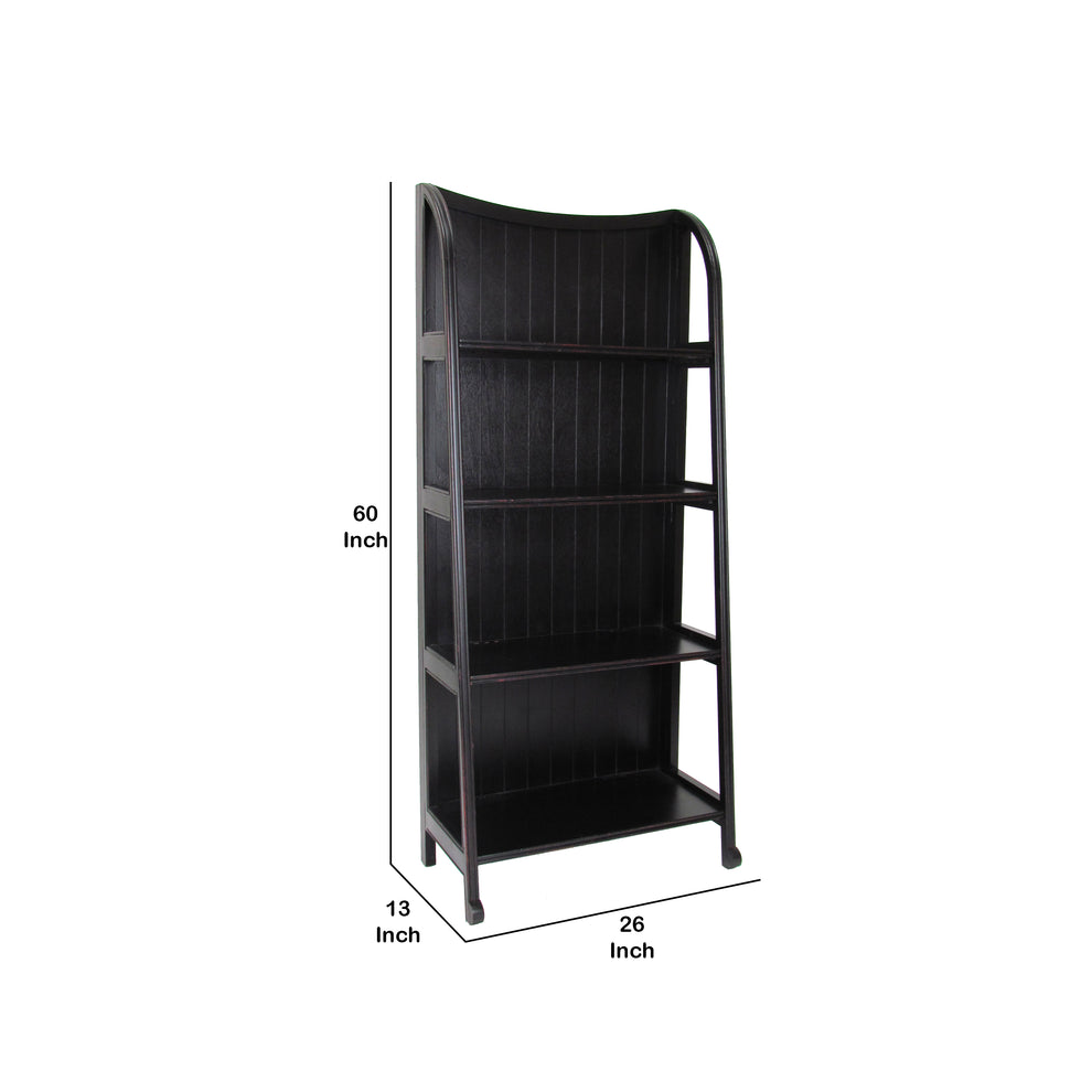 4 Tier Foldable Shelf Display Stand with Plank Style Back, Black By Benzara | Hooks & Racks | Modishstore - 5