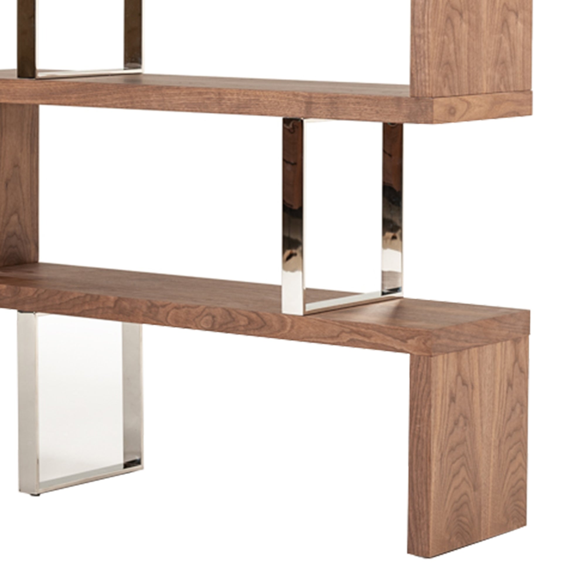 Zig Zag Wooden Frame Shelf Unit with Metal Braces Support, Brown and Silver By Benzara | Hooks & Racks | Modishstore - 4