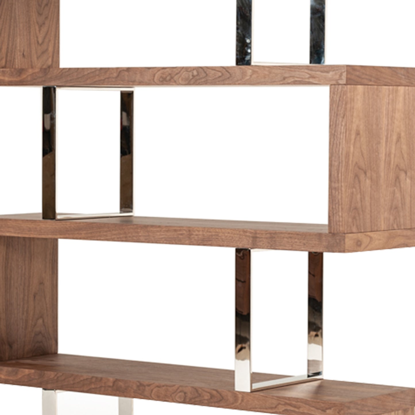 Zig Zag Wooden Frame Shelf Unit with Metal Braces Support, Brown and Silver By Benzara | Hooks & Racks | Modishstore - 2