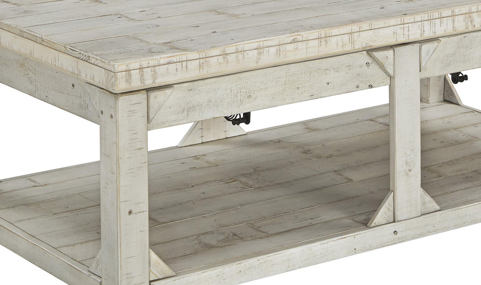 Farmhouse Wooden Lift Top Cocktail Table with Open Bottom Shelf, White By Benzara | Coffee Tables | Modishstore - 2