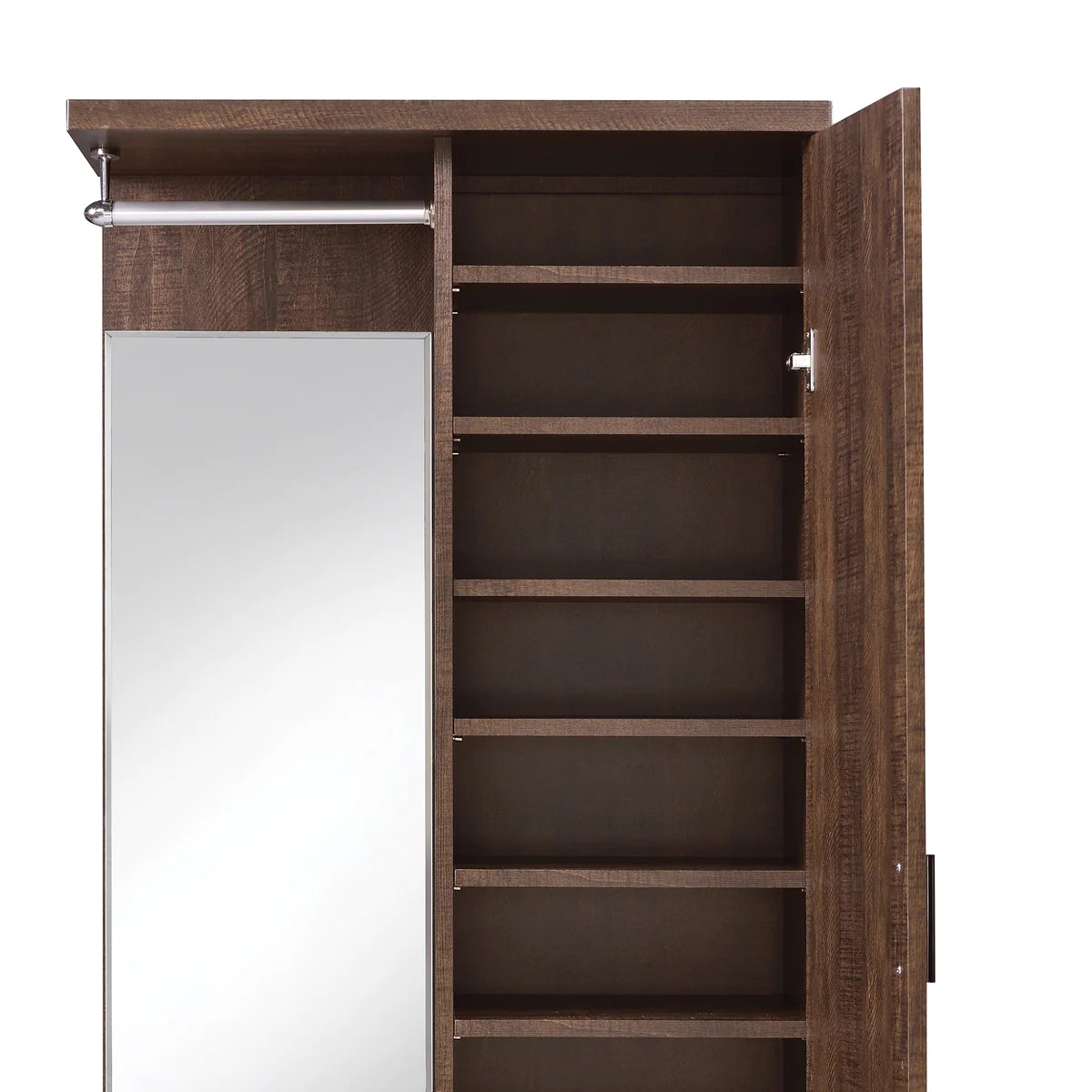 Mirrored Wooden Hall Tree with 1 Door and 1 Drawer, Brown and Silver By Benzara | Coat Racks | Modishstore - 3