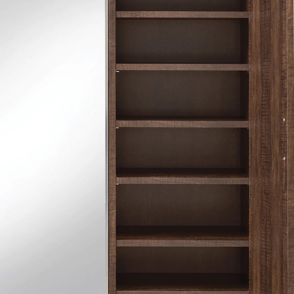 Mirrored Wooden Hall Tree with 1 Door and 1 Drawer, Brown and Silver By Benzara | Coat Racks | Modishstore - 4
