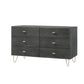 Wooden Dresser with 6 Drawers and Metal Hairpin Legs, Gray and Gold By Benzara | Dressers | Modishstore