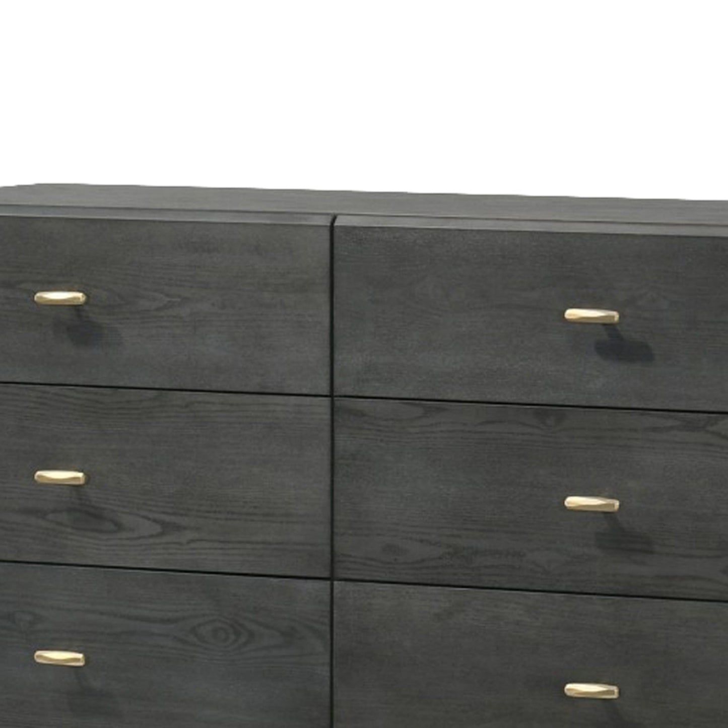 Wooden Dresser with 6 Drawers and Metal Hairpin Legs, Gray and Gold By Benzara | Dressers | Modishstore - 4