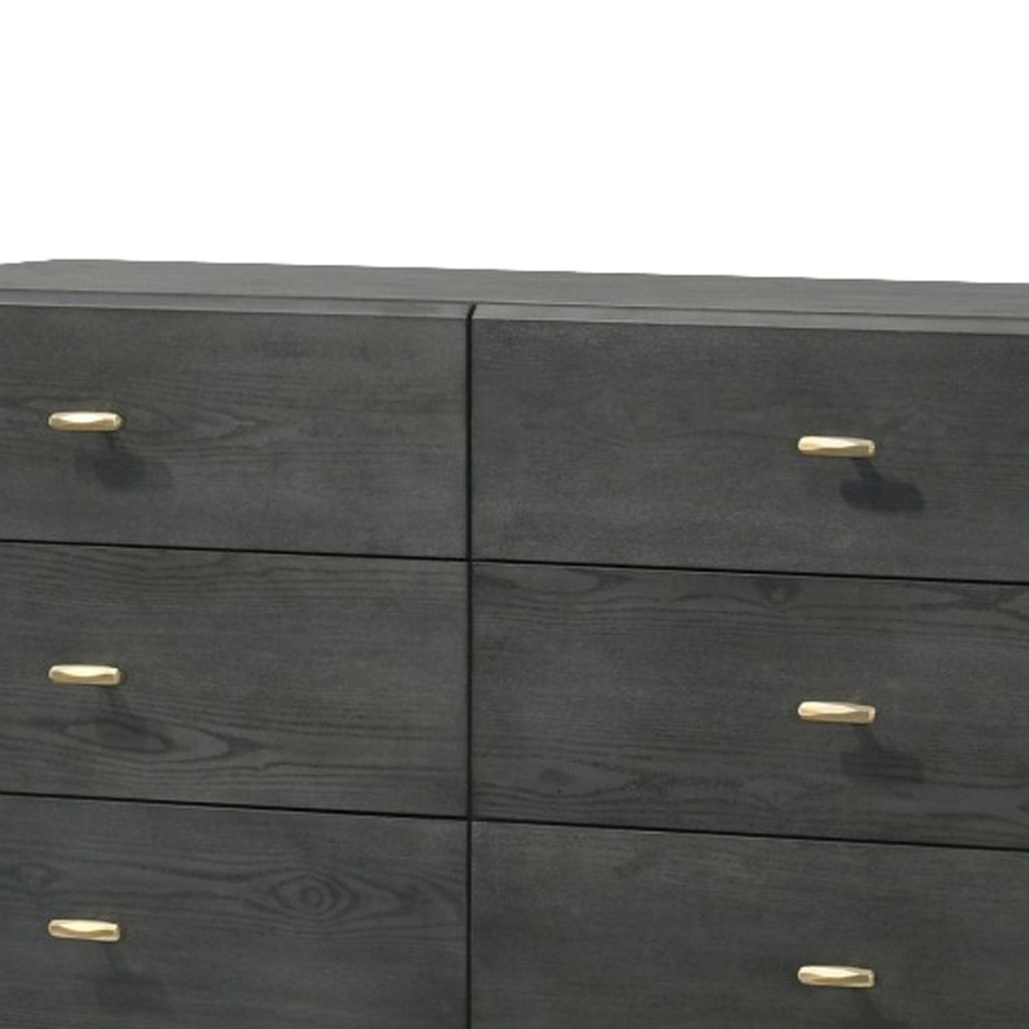 Wooden Dresser with 6 Drawers and Metal Hairpin Legs, Gray and Gold By Benzara | Dressers | Modishstore - 4