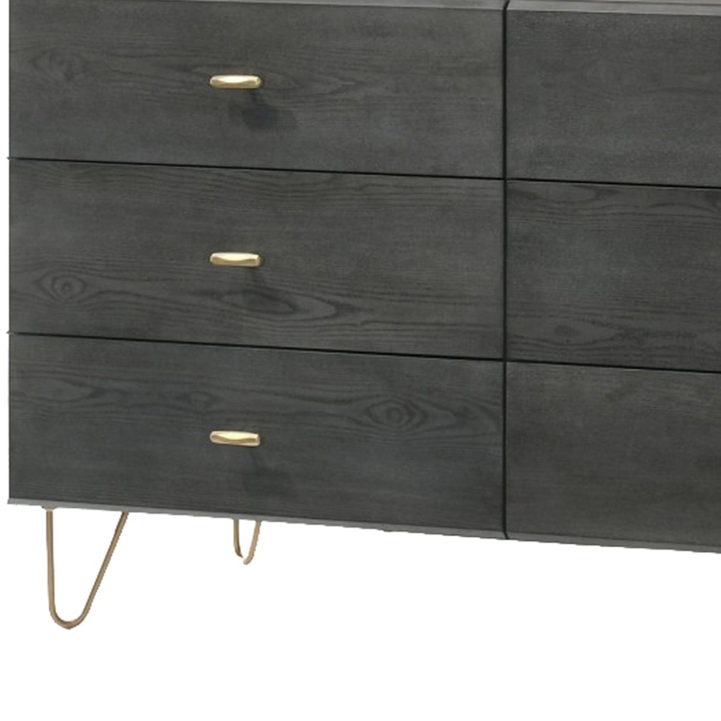 Wooden Dresser with 6 Drawers and Metal Hairpin Legs, Gray and Gold By Benzara | Dressers | Modishstore - 2