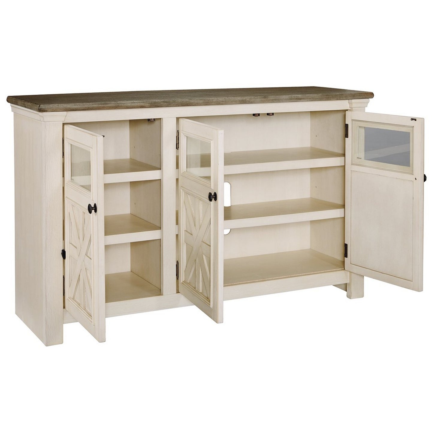 63 Inch TV Stand with 2 Cabinets and 4 Adjustable Shelves, Brown and White By Benzara | Cabinets | Modishstore - 2
