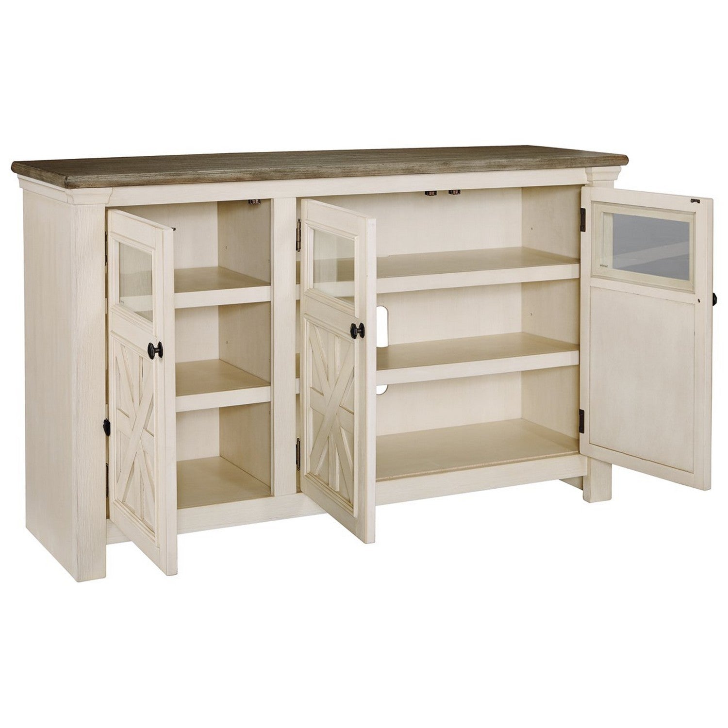63 Inch TV Stand with 2 Cabinets and 4 Adjustable Shelves, Brown and White By Benzara | Cabinets | Modishstore - 2