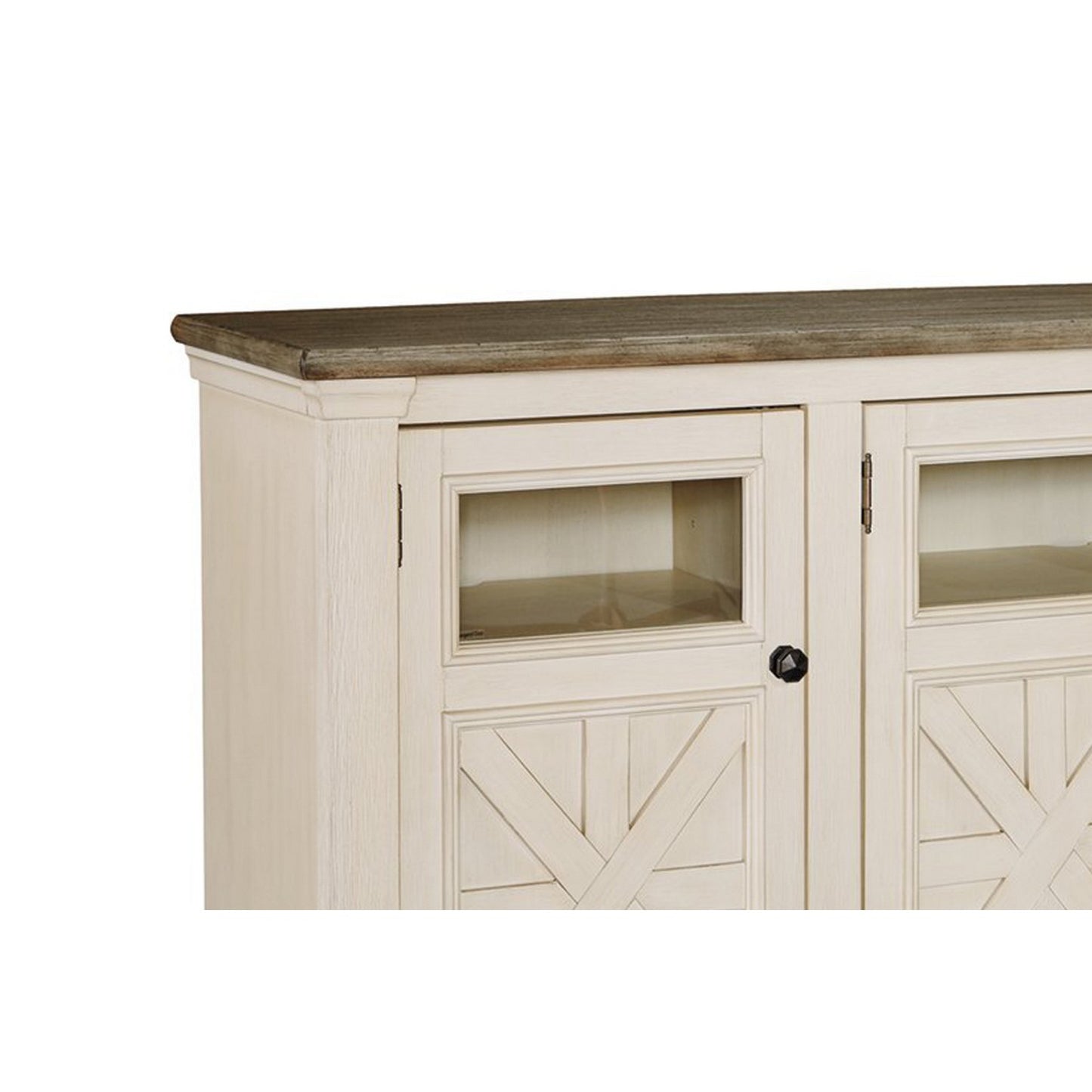 63 Inch TV Stand with 2 Cabinets and 4 Adjustable Shelves, Brown and White By Benzara | Cabinets | Modishstore - 4