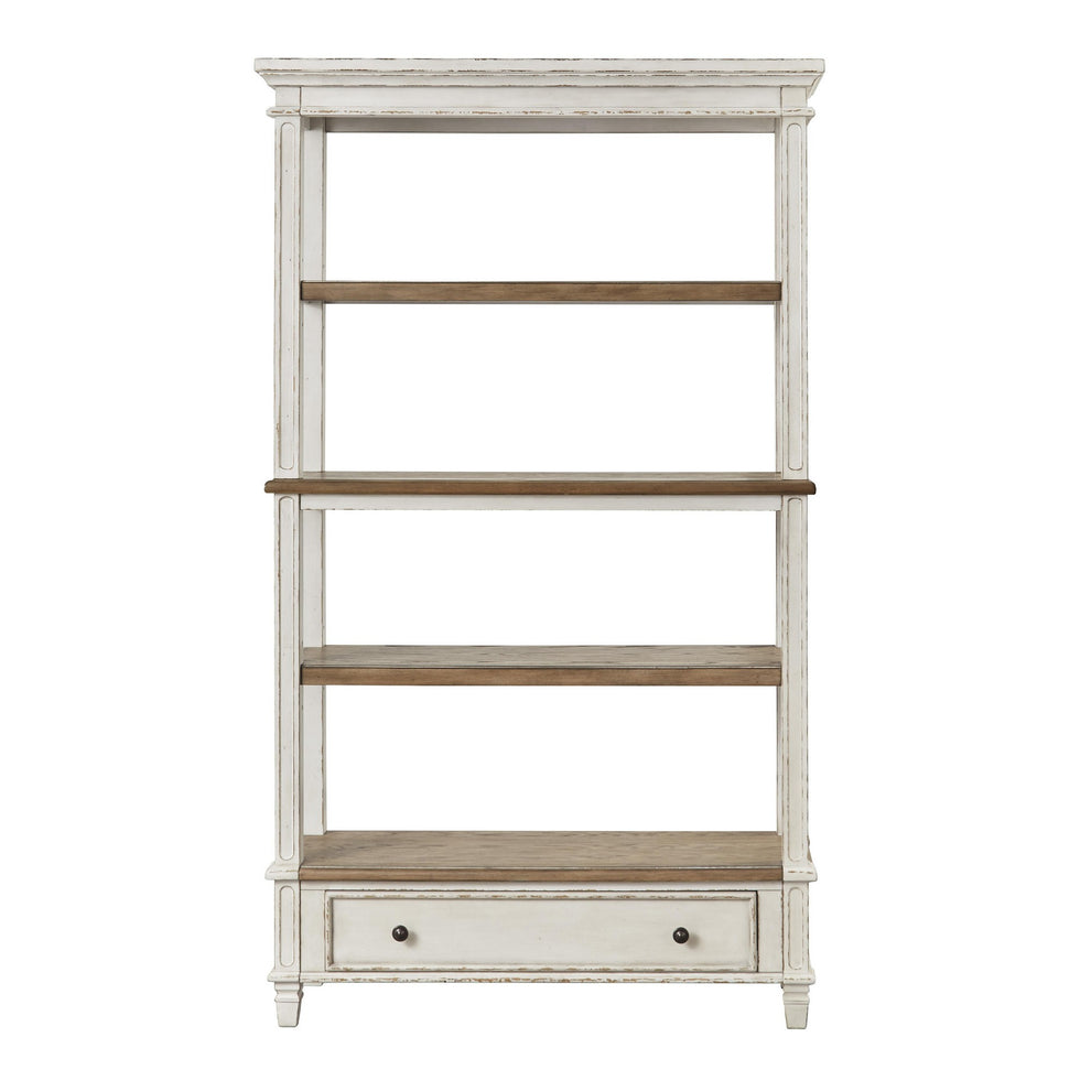 Wooden Bookcase with 4 Tier Shelves and Bottom Drawer, Brown and White By Benzara | Bookcases | Modishstore - 6