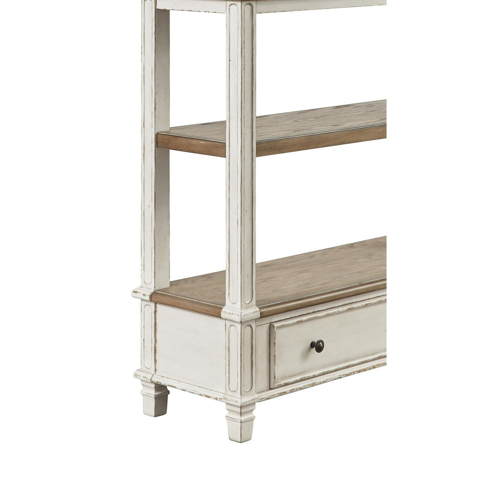 Wooden Bookcase with 4 Tier Shelves and Bottom Drawer, Brown and White By Benzara | Bookcases | Modishstore - 3