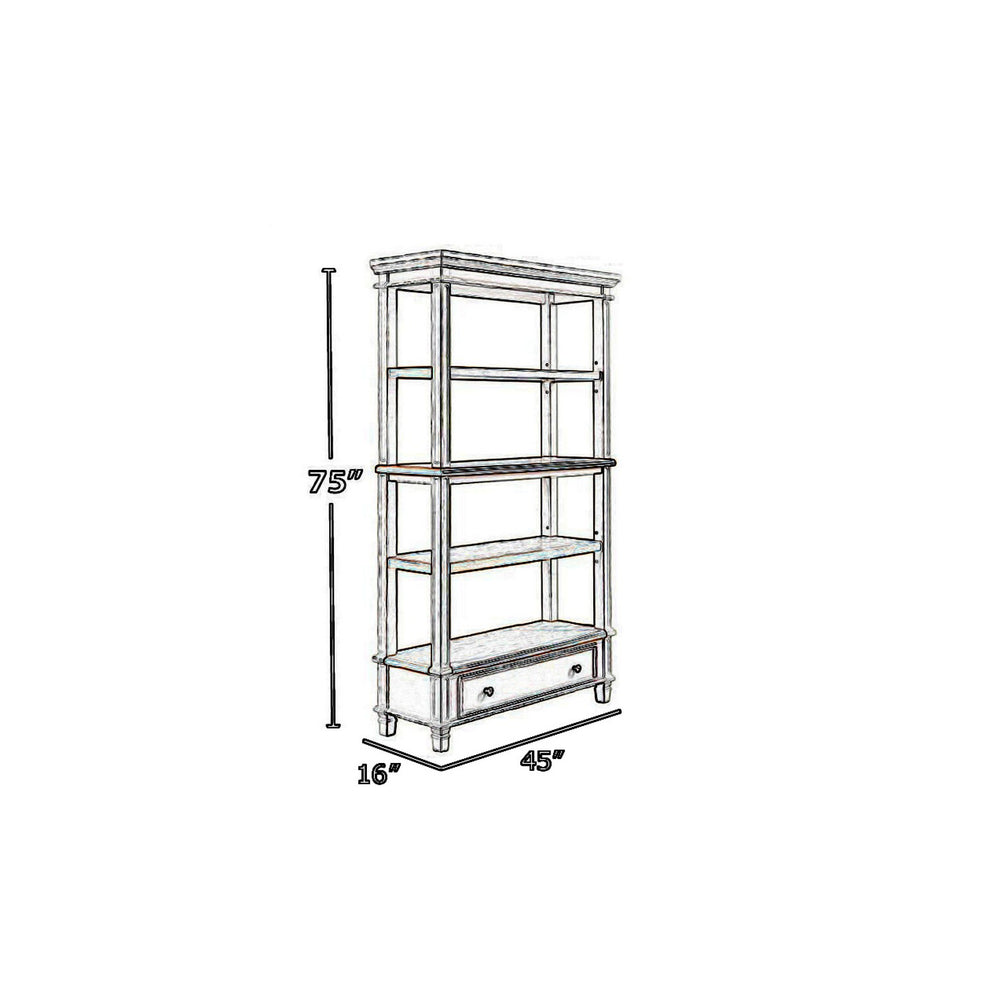 Wooden Bookcase with 4 Tier Shelves and Bottom Drawer, Brown and White By Benzara | Bookcases | Modishstore - 2