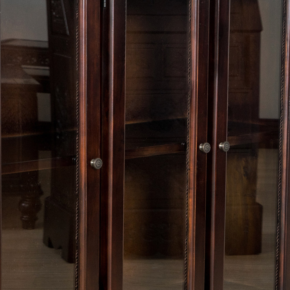 Traditional Wood and Glass Accent Cabinet with Carved Details, Brown By Benzara | Cabinets | Modishstore - 3