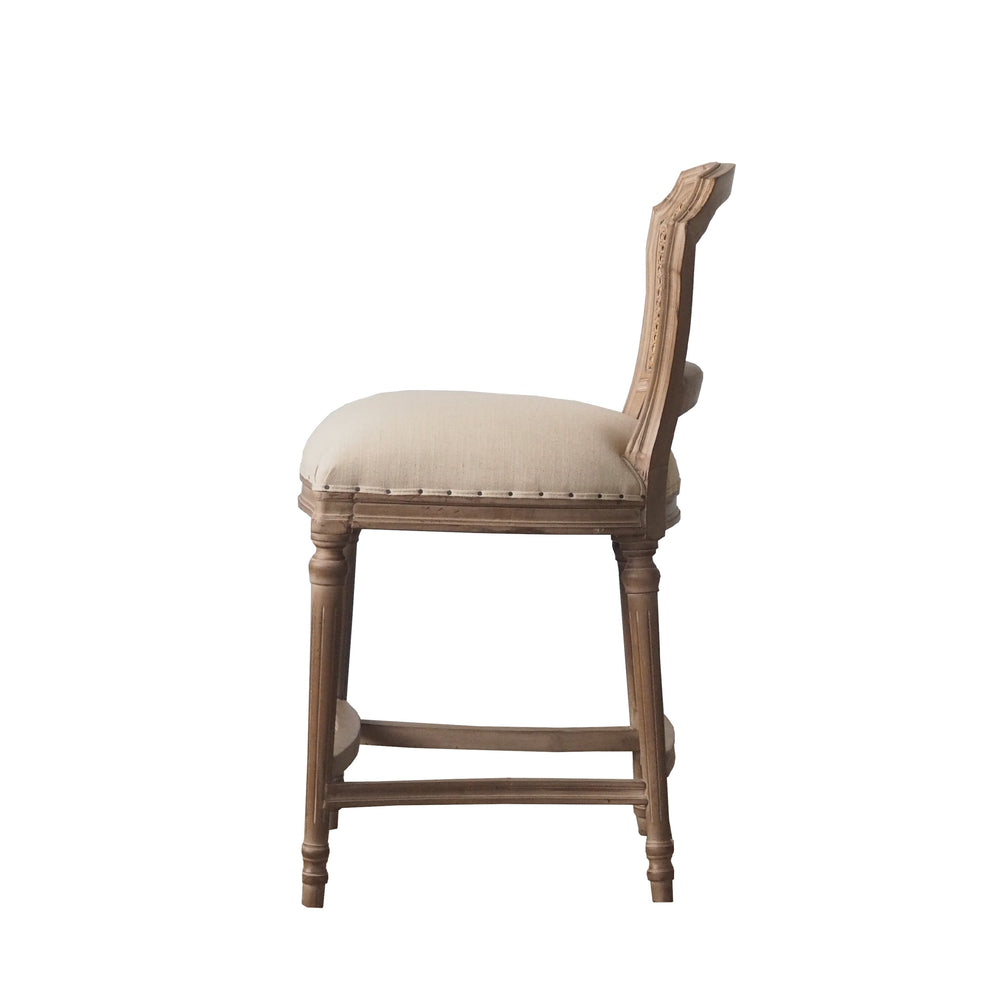 Nailhead Fabric Upholstered Bar Stool with Perforated Back, Beige and Brown By Benzara | Bar Stools | Modishstore - 4