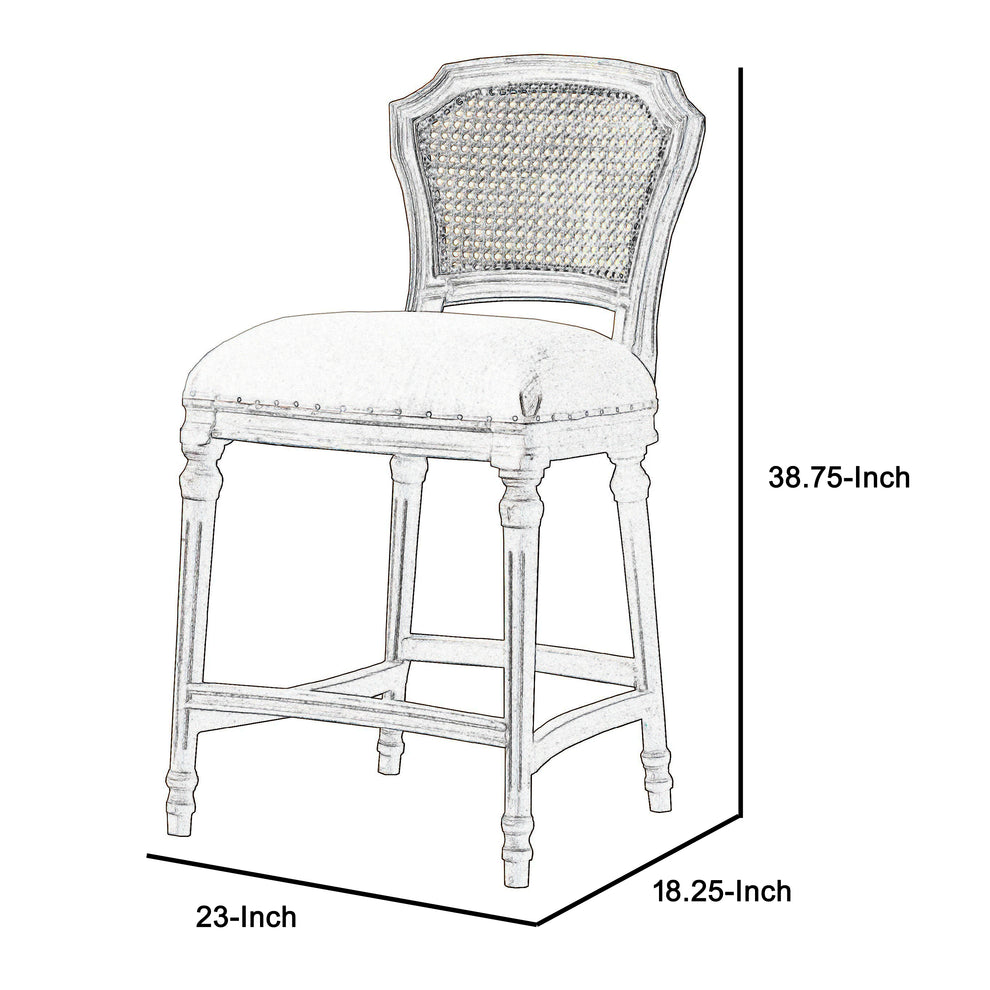 Nailhead Fabric Upholstered Bar Stool with Perforated Back, Beige and Brown By Benzara | Bar Stools | Modishstore - 2