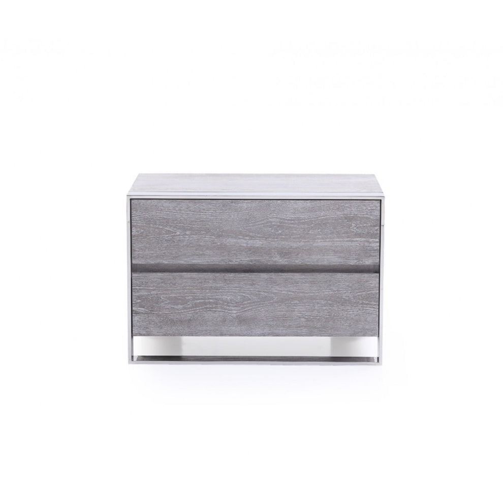 2 Drawer Rectangular Nightstand with Stainless Steel Legs, Gray By Benzara | Nightstands | Modishstore - 2