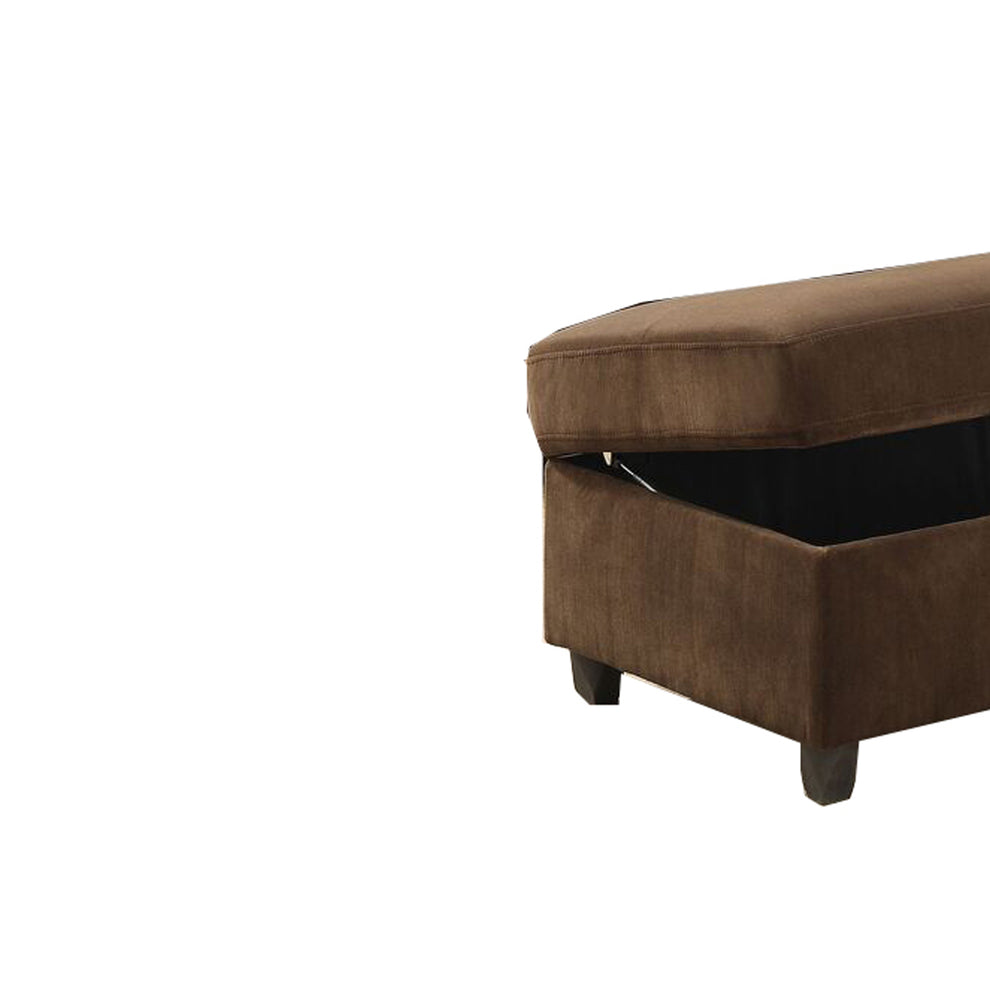 Fabric Upholstered Rectangular Ottoman with Hidden Storage, Brown By Benzara | Ottomans | Modishstore - 2