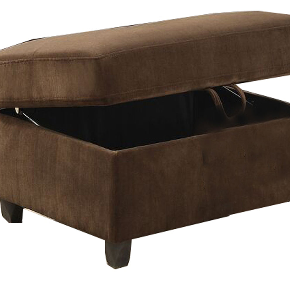 Fabric Upholstered Rectangular Ottoman with Hidden Storage, Brown By Benzara | Ottomans | Modishstore - 3