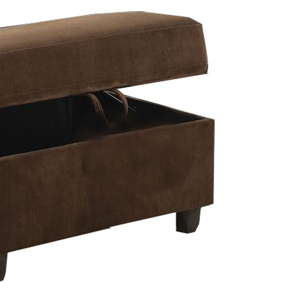 Fabric Upholstered Rectangular Ottoman with Hidden Storage, Brown By Benzara | Ottomans | Modishstore - 4