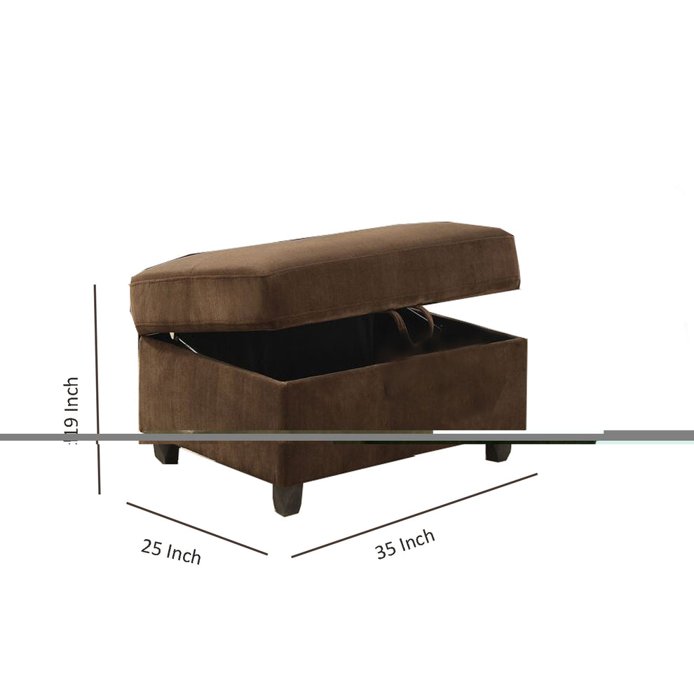 Fabric Upholstered Rectangular Ottoman with Hidden Storage, Brown By Benzara | Ottomans | Modishstore - 5