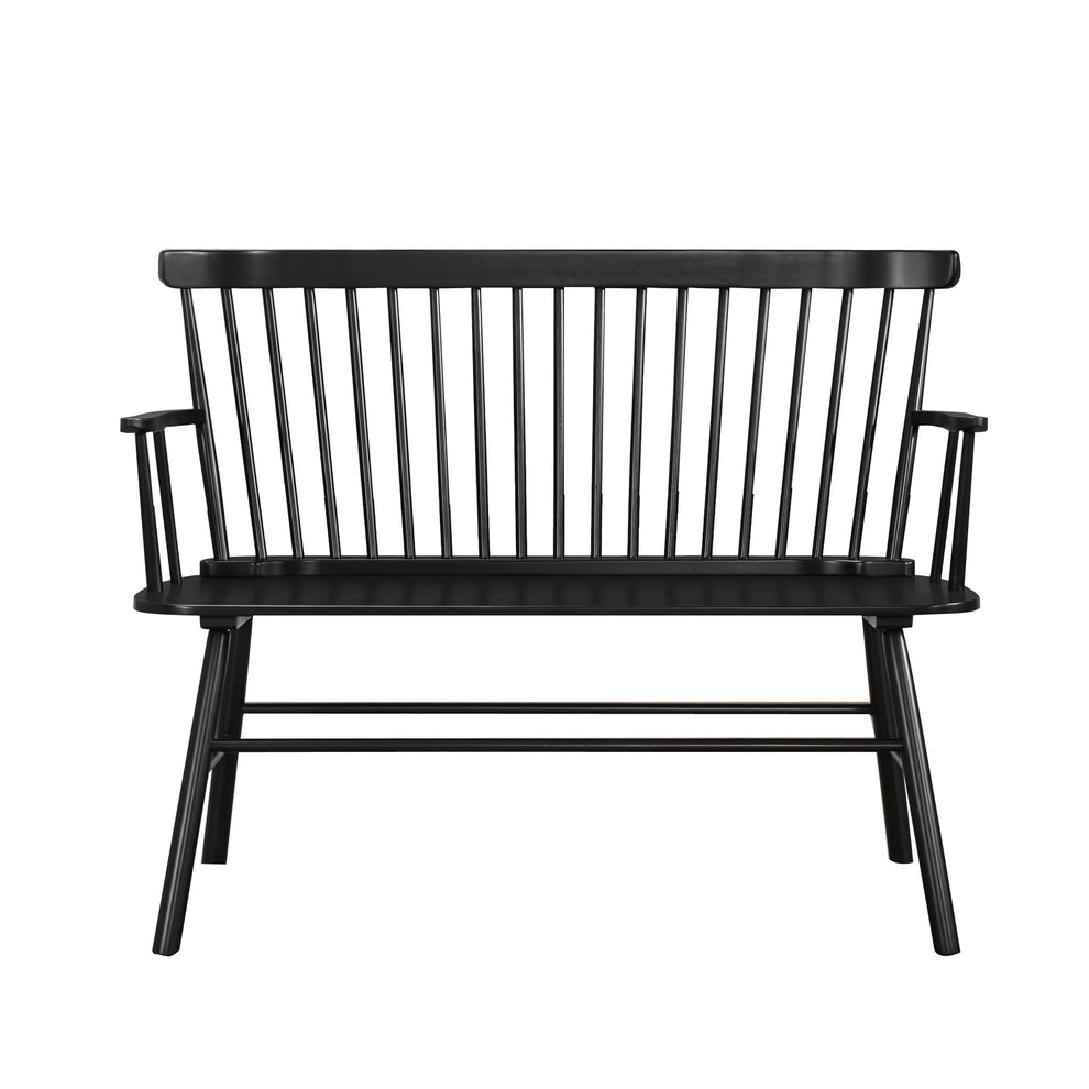 Transitional Style Curved Design Spindle Back Bench with Splayed Legs,Black By Benzara | Benches | Modishstore - 2