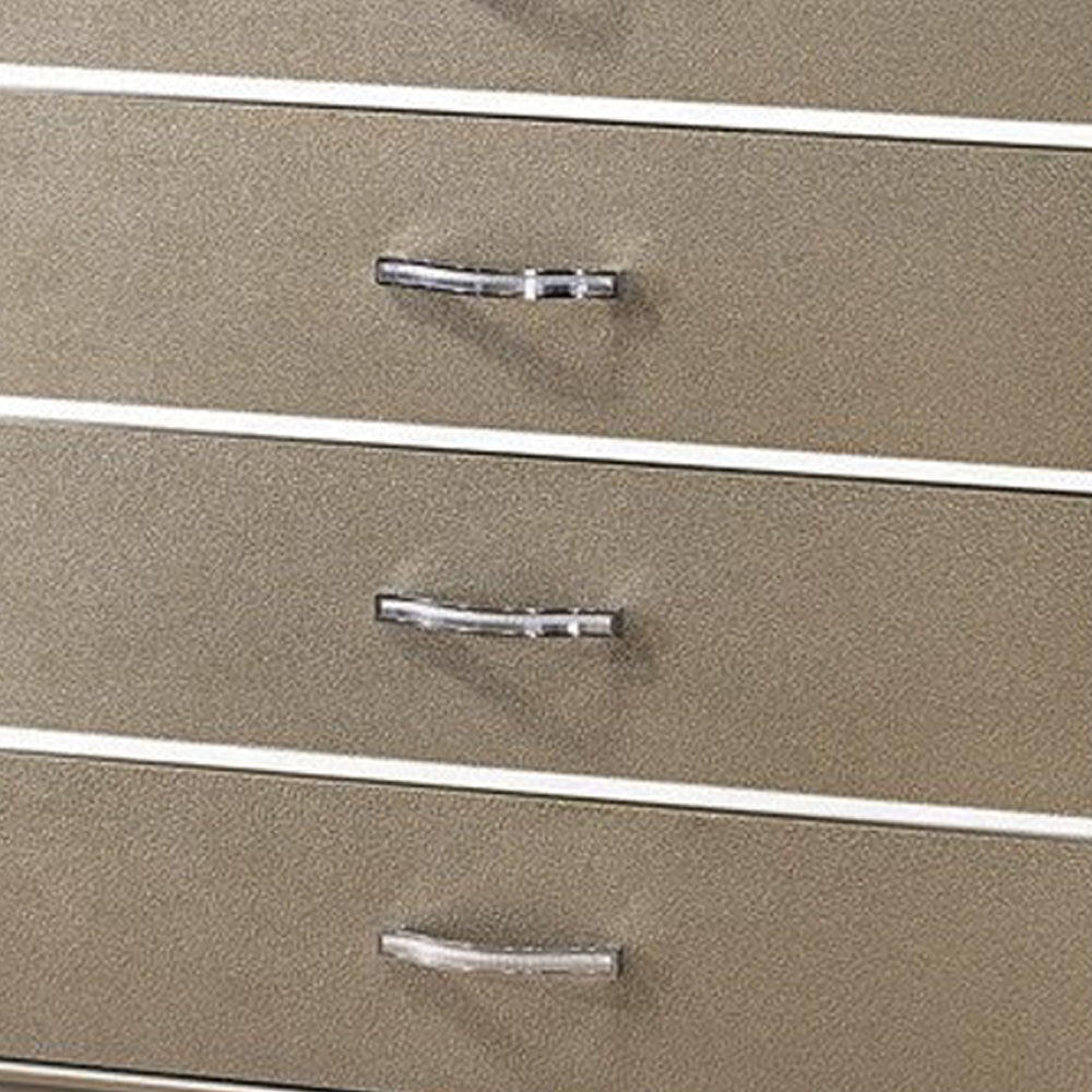 Five Drawer Wooden Chest with Polished Metallic Pulls, Champagne Gold By Benzara | Cabinets | Modishstore - 3