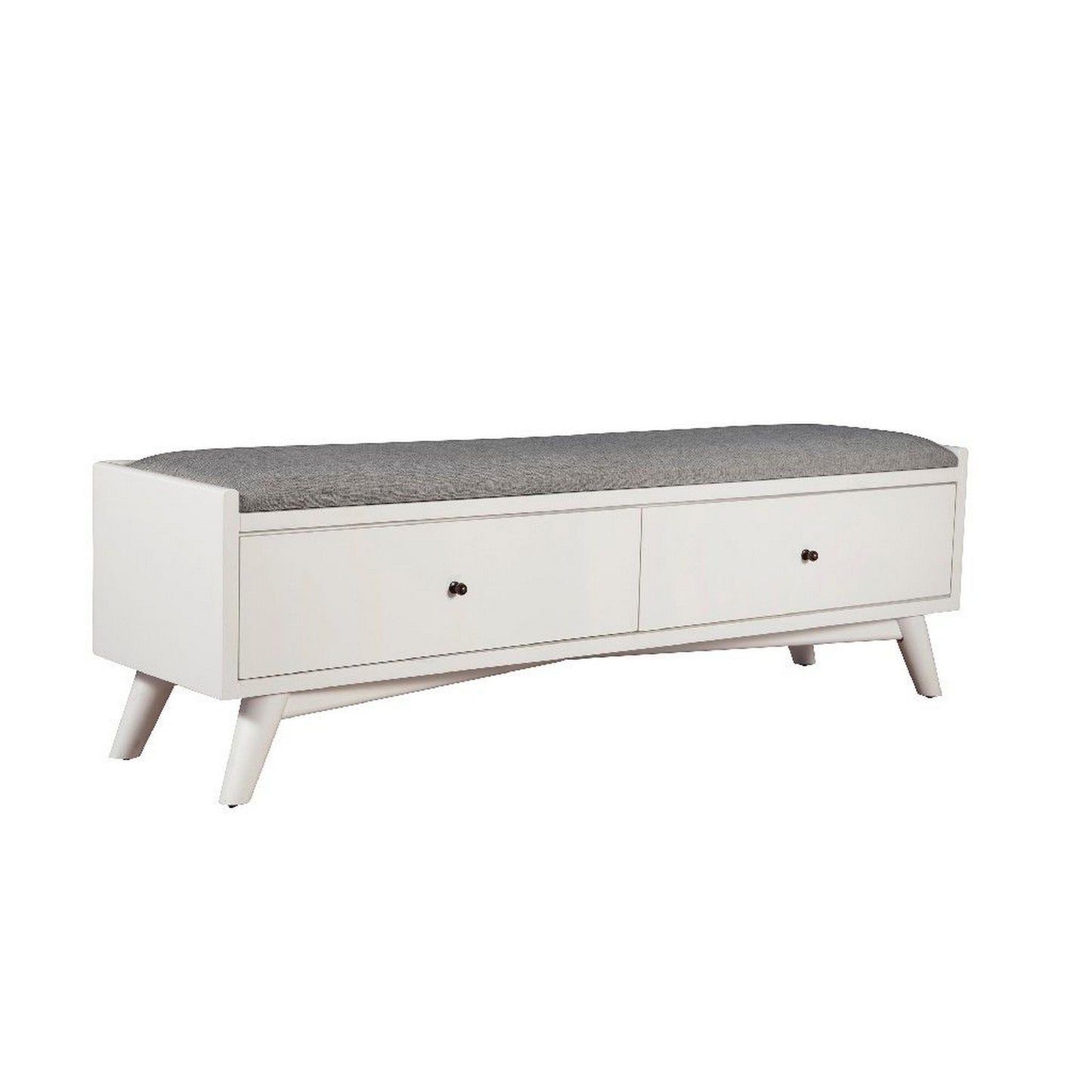 Fabric Upholstered Bedroom Bench with 2 Storage Drawers, White By Benzara | Bedroom Sets | Modishstore - 5