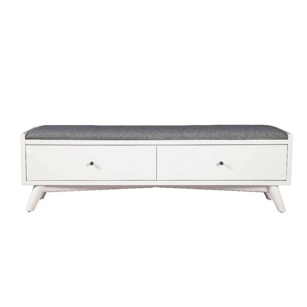 Fabric Upholstered Bedroom Bench with 2 Storage Drawers, White By Benzara | Bedroom Sets | Modishstore - 4