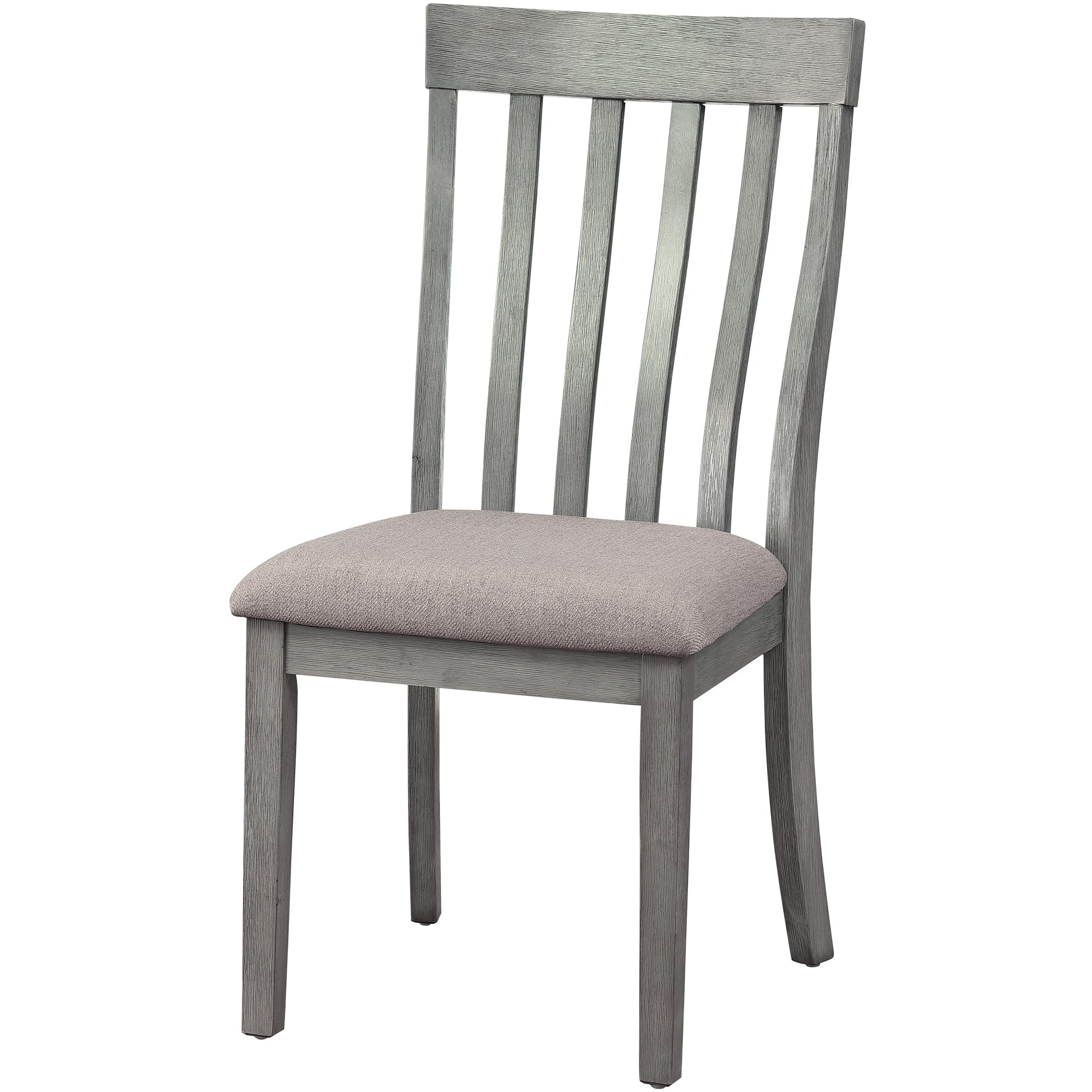 Vertical Slatted Curved Back Side Chair with Fabric Seat, Set of 2, Gray By Benzara | Accent Chairs | Modishstore - 2