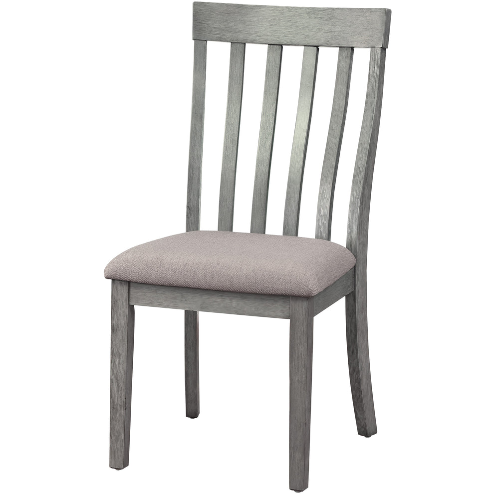 Vertical Slatted Curved Back Side Chair with Fabric Seat, Set of 2, Gray By Benzara | Accent Chairs | Modishstore - 2