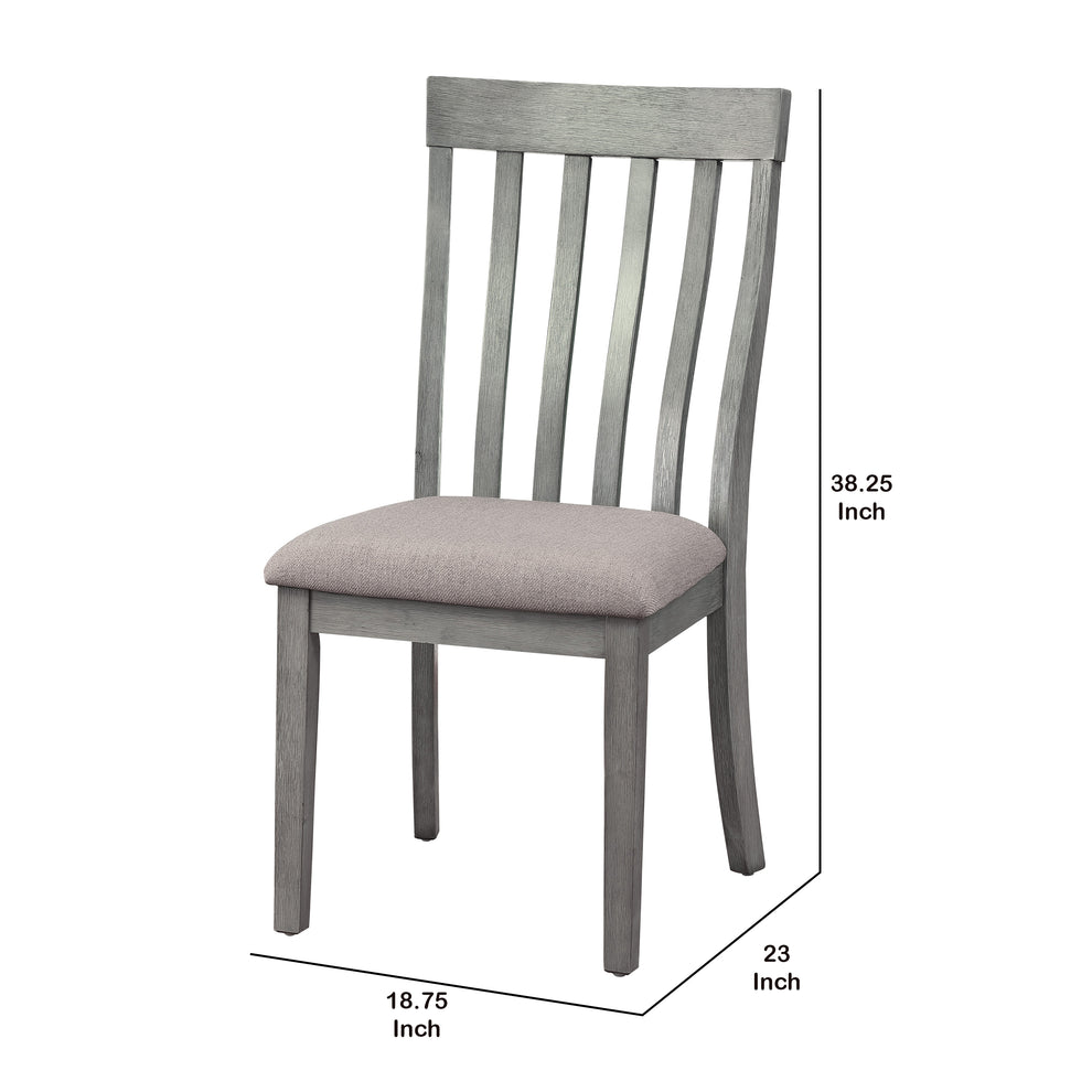 Vertical Slatted Curved Back Side Chair with Fabric Seat, Set of 2, Gray By Benzara | Accent Chairs | Modishstore - 5