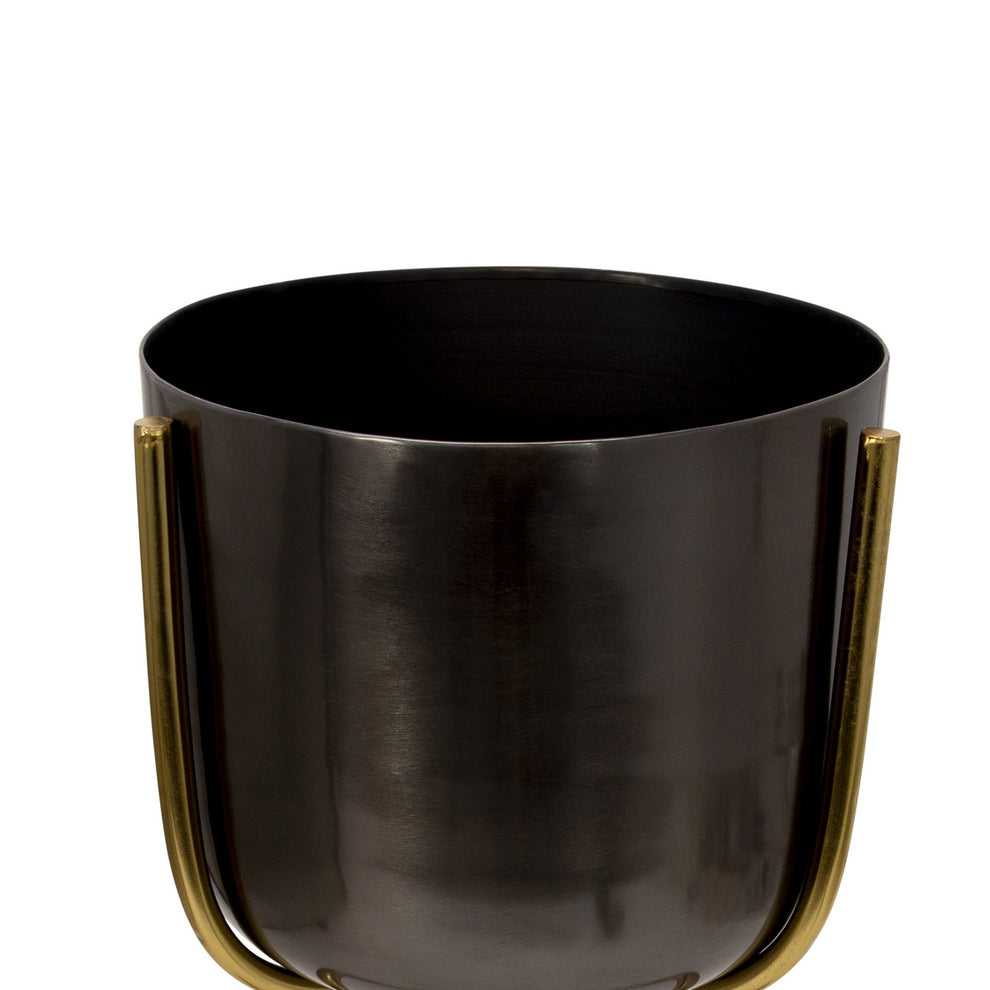 Round Metal Planter with Tripod Base, Large, Silver and Gold By Benzara | Planters, Troughs & Cachepots | Modishstore - 3
