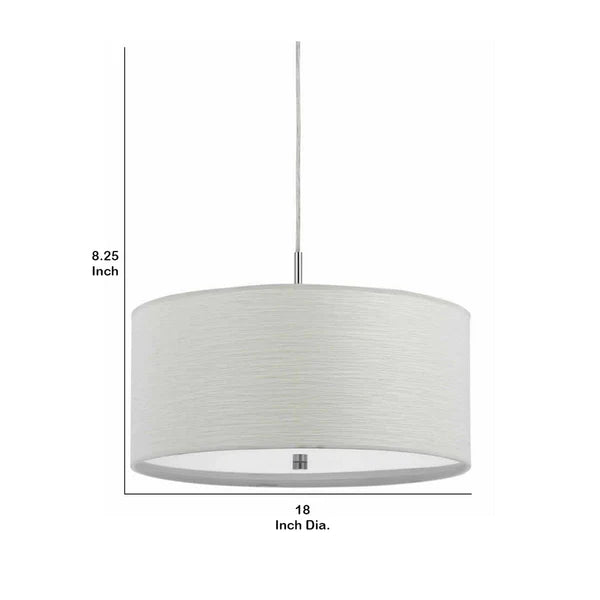 Drum Style Pendant Fixture with Fabric Shade and Brushed Details, White By Benzara | Ceiling Lamps | Modishstore - 2
