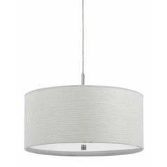 Drum Style Pendant Fixture with Fabric Shade and Brushed Details, White By Benzara