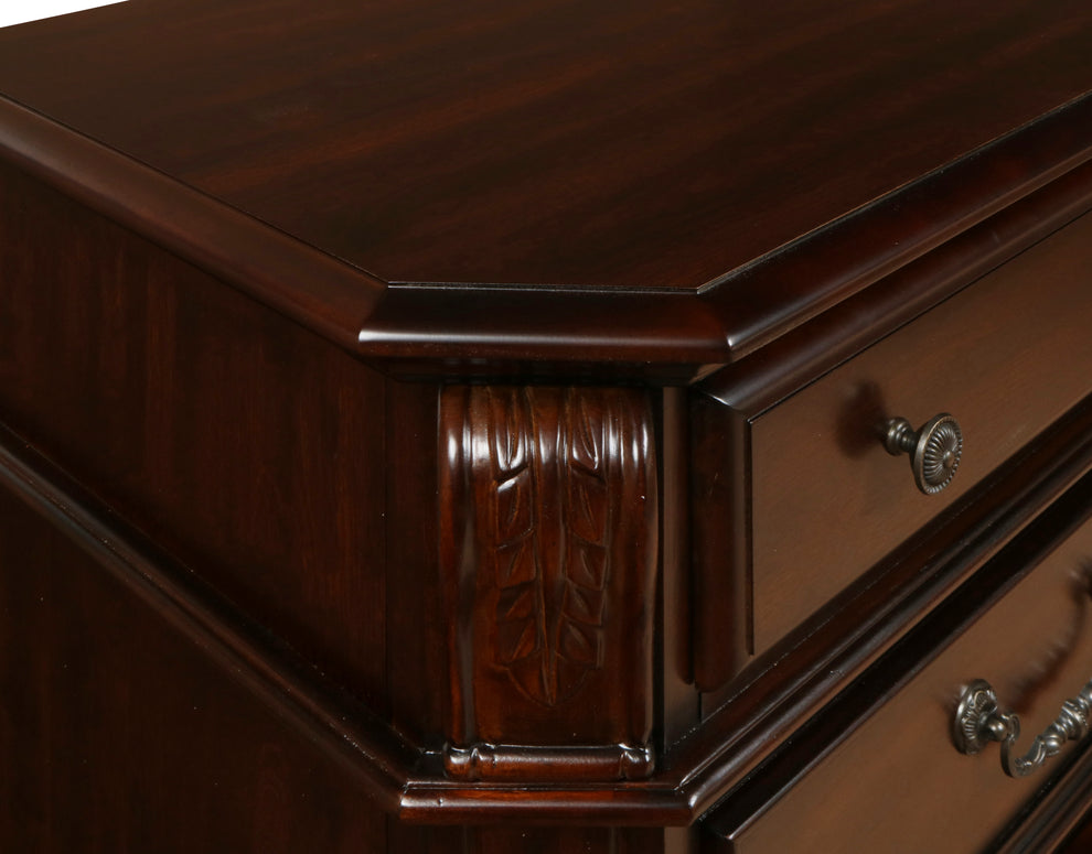 3 Drawer Wooden Nightstand with Molded Details and Metal Pulls, Brown By Benzara | Nightstands | Modishstore - 2